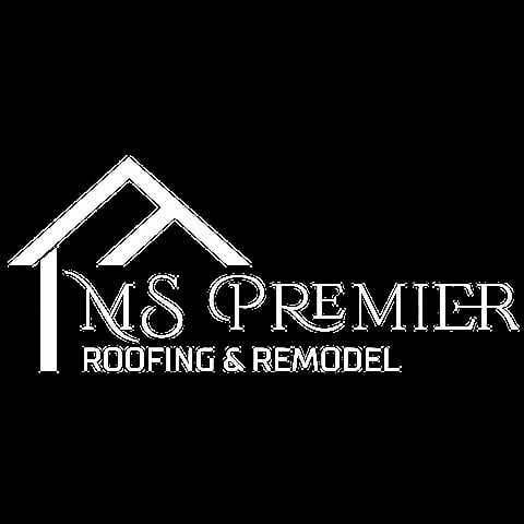 MS Premier Roofing and Remodel logo featuring a house outline with the company name in white text on black background